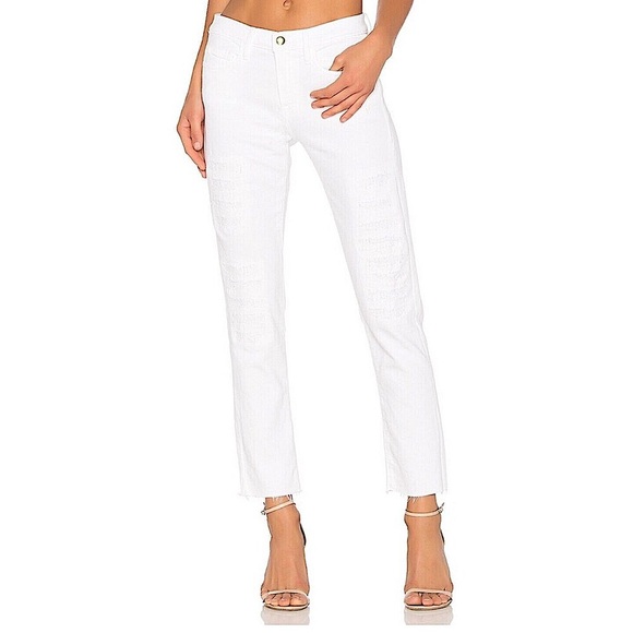 Frame Straight Leg Jean Distressed White Le Boy Jeans Size 29 - Picture 1 of 9